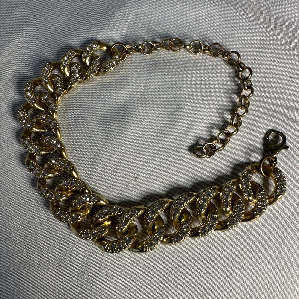 Large goldtone chain and rhinestone bracelet